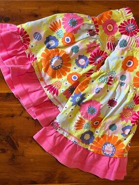Hanna Andersson Yellow Floral Skirt with Pink Ruffle